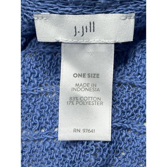 J. Jill Poncho Sweater Womens One Size Blue Cotton Blend oversized Open Front - Picture 7 of 11